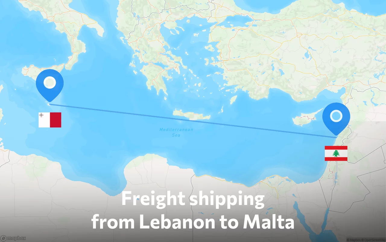 Shipping route from Lebanon to Malta