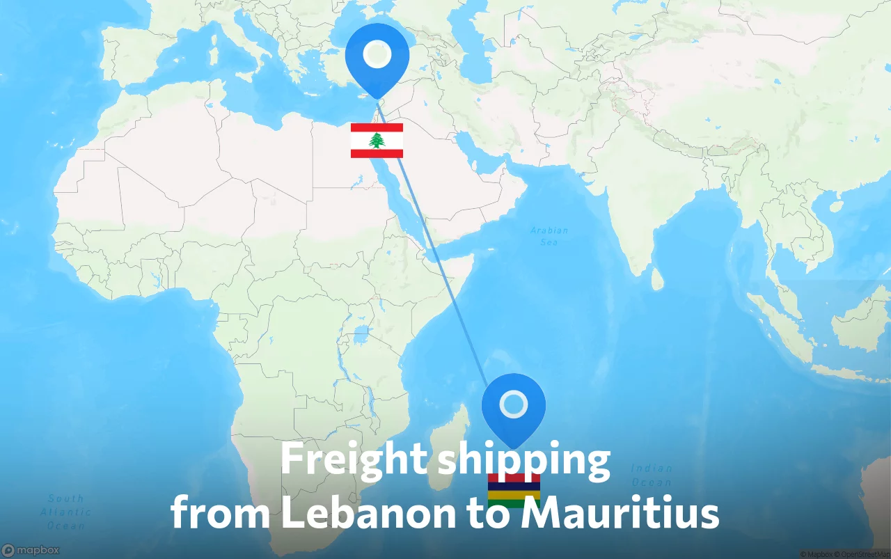 Shipping route from Lebanon to Mauritius