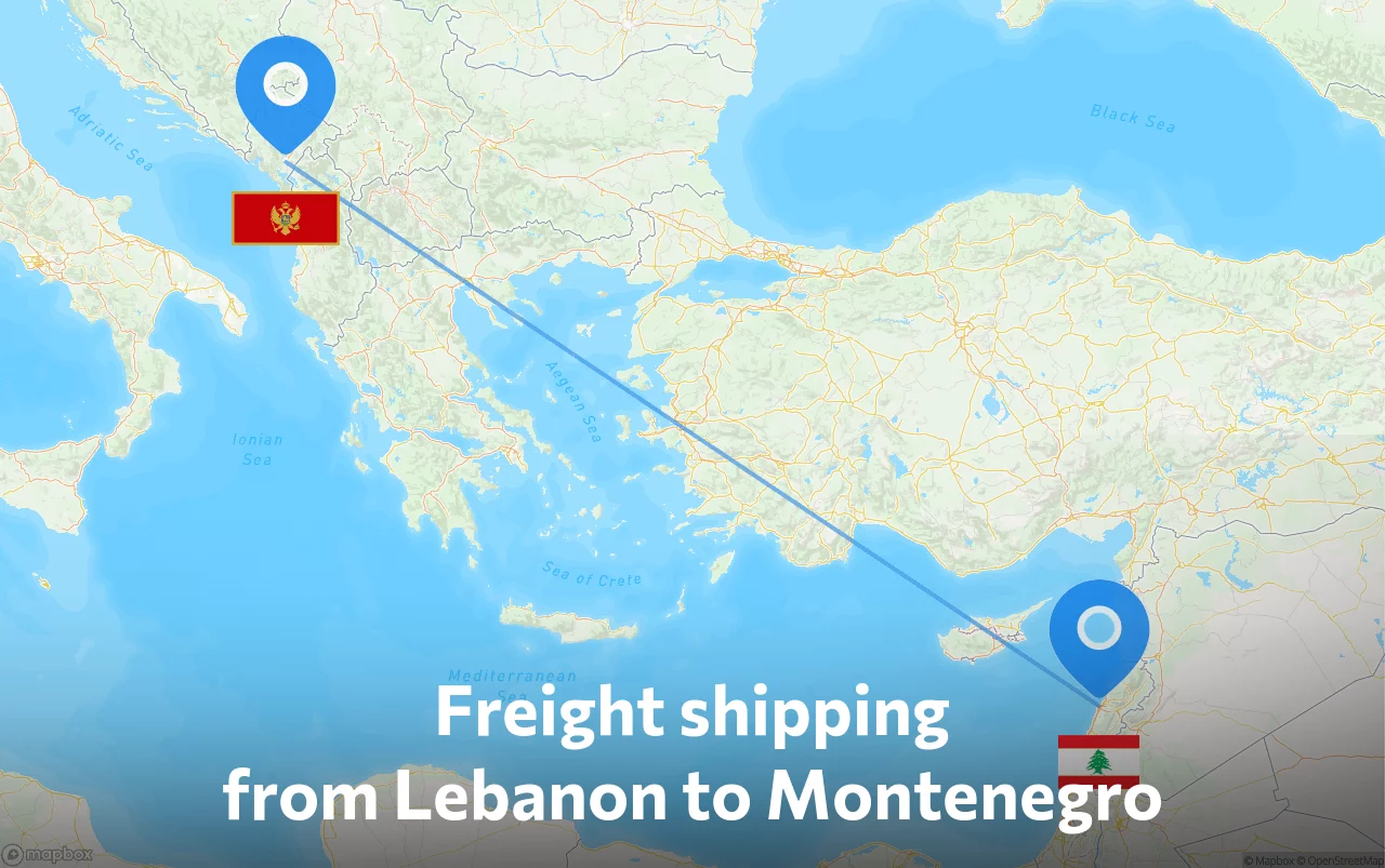 Shipping route from Lebanon to Montenegro