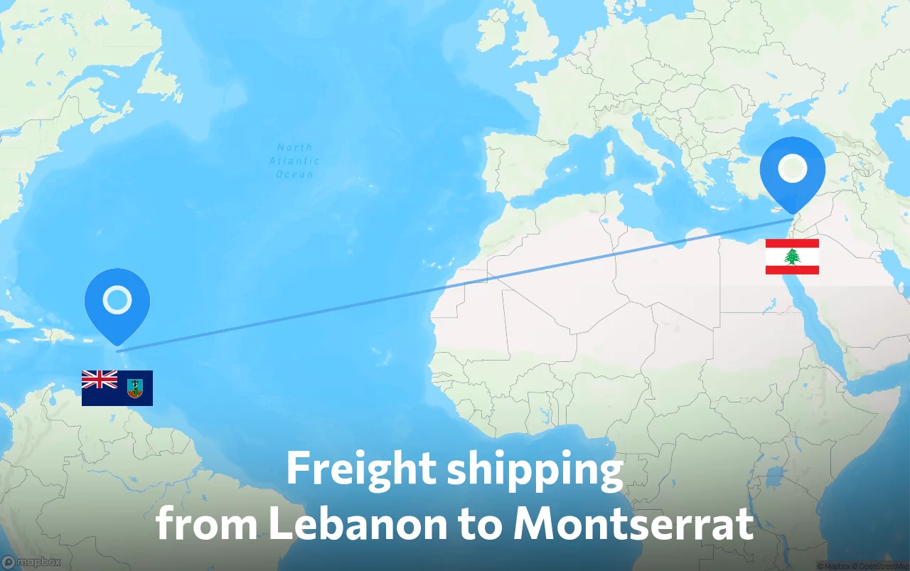 Shipping route from Lebanon to Montserrat