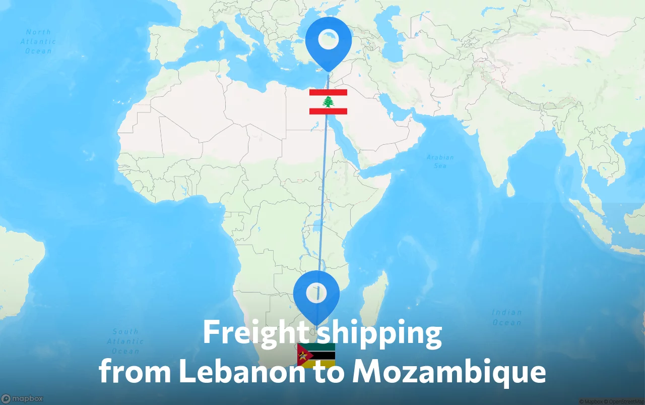 Shipping route from Lebanon to Mozambique