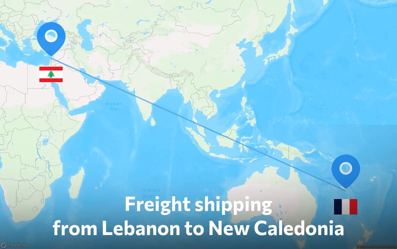 Shipping route from Lebanon to New Caledonia