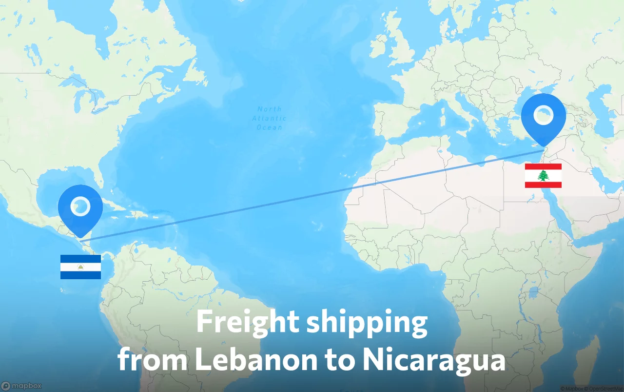 Shipping route from Lebanon to Nicaragua