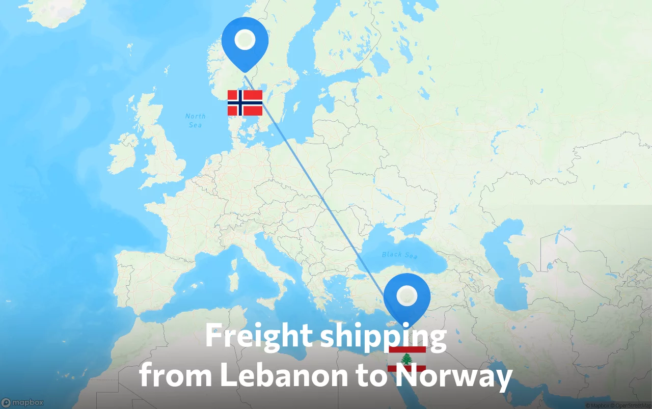 Shipping route from Lebanon to Norway
