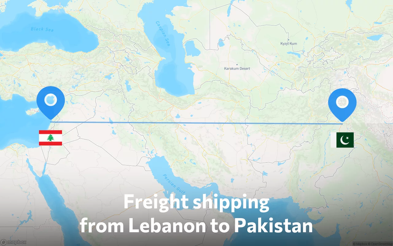 Shipping route from Lebanon to Pakistan