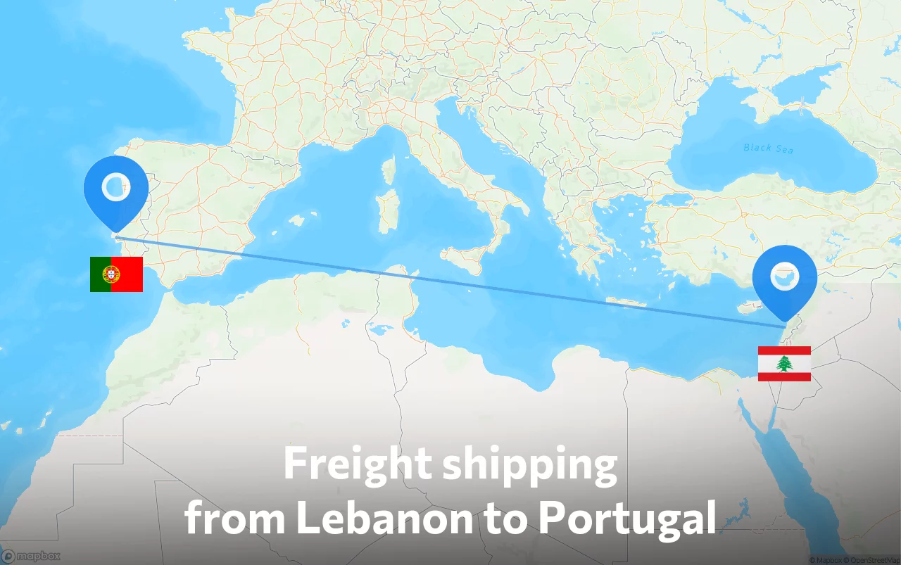 Shipping route from Lebanon to Portugal