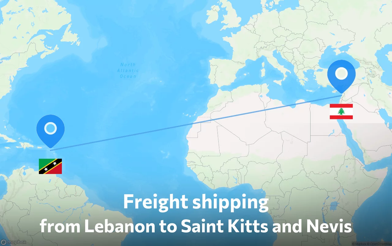 Shipping route from Lebanon to Saint Kitts and Nevis