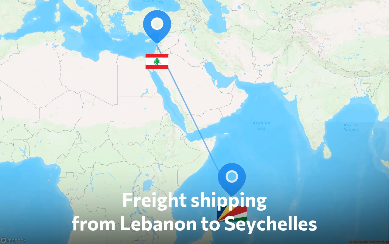 Shipping route from Lebanon to Seychelles
