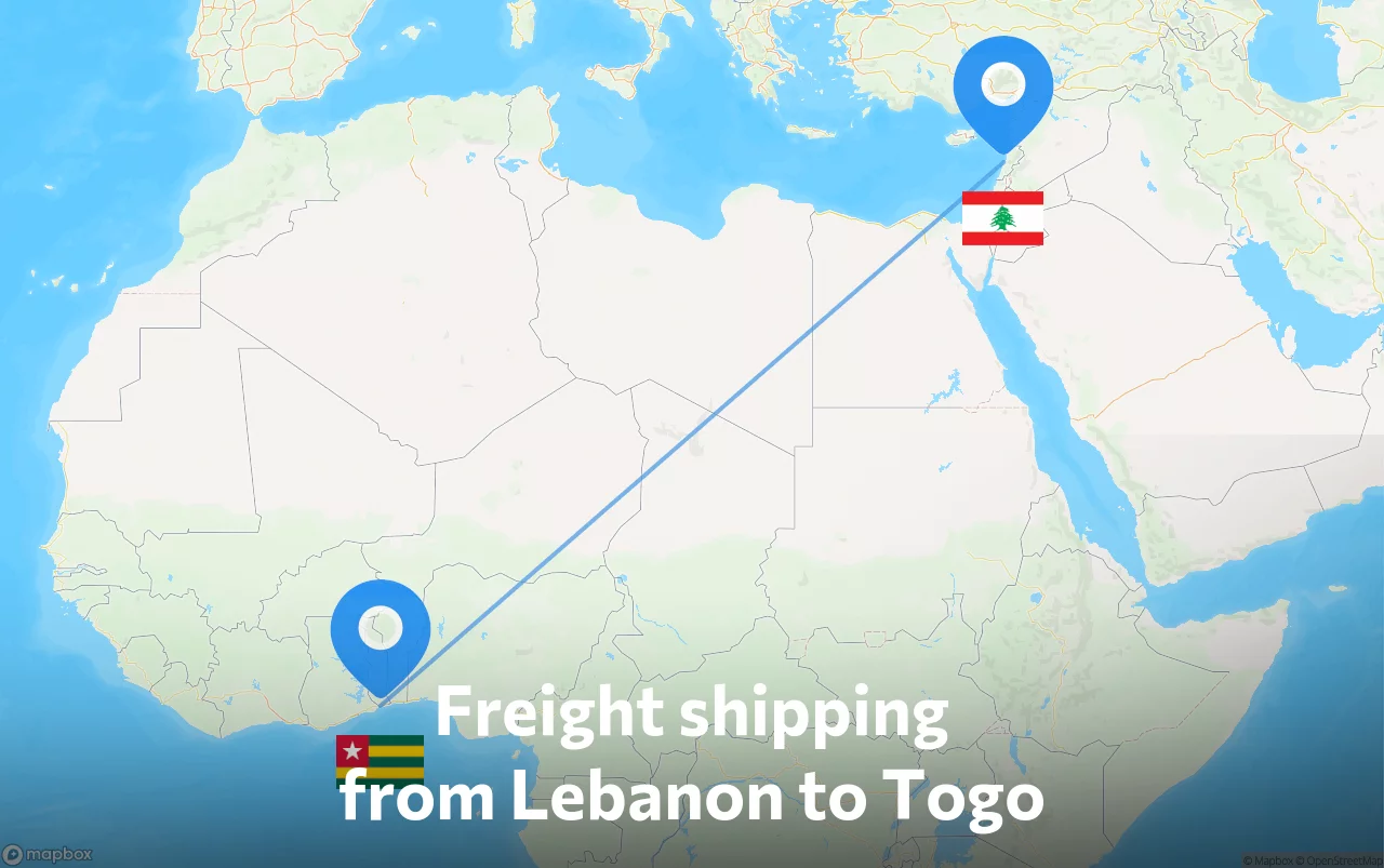 Shipping route from Lebanon to Togo