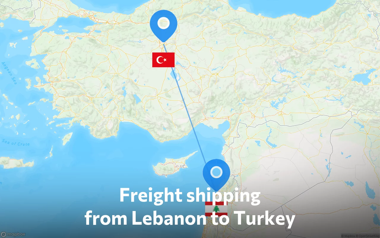 Shipping route from Lebanon to Turkey