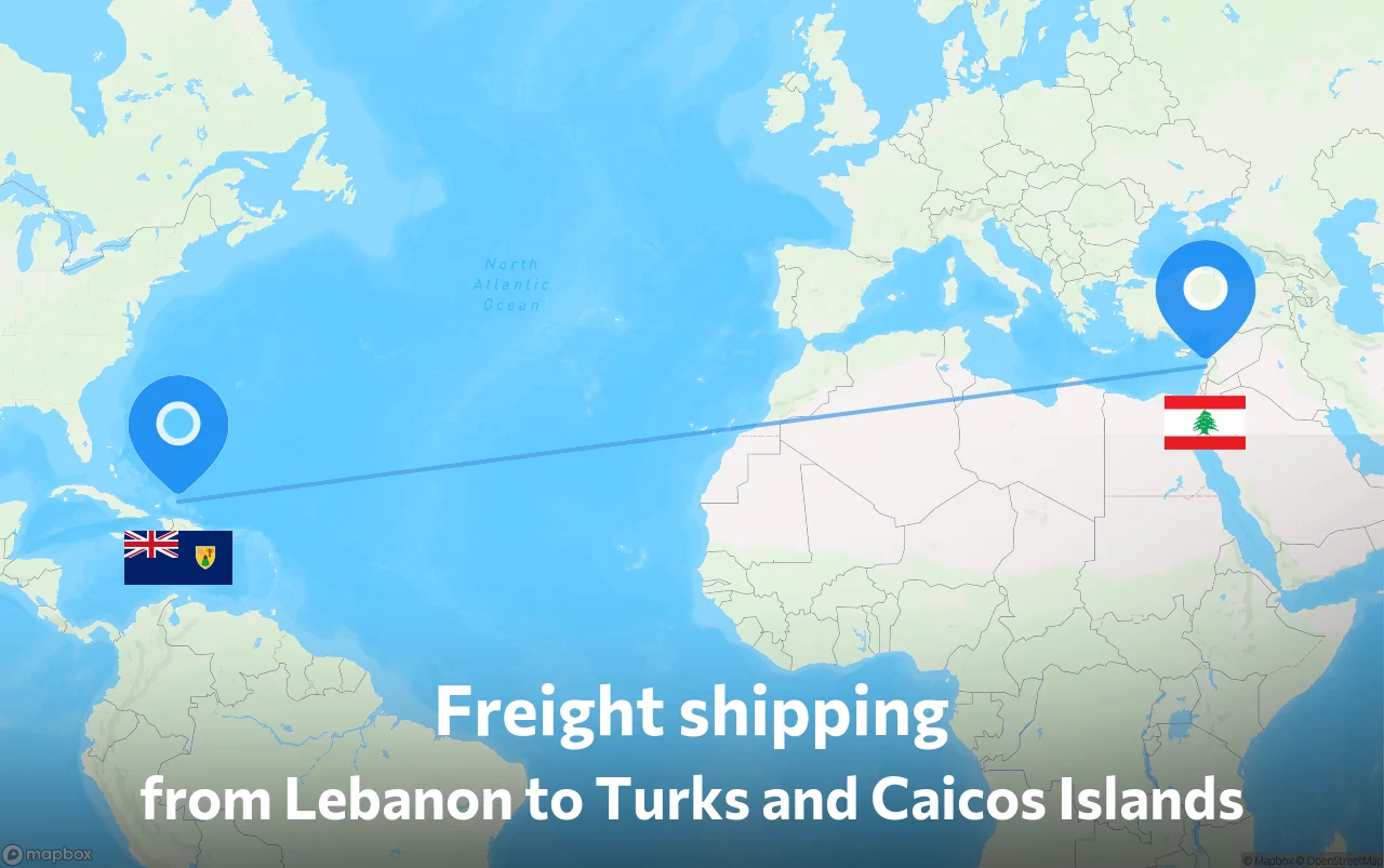 Shipping route from Lebanon to Turks and Caicos Islands