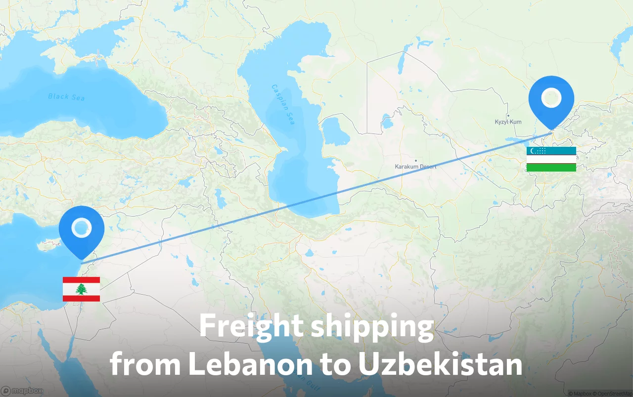 Shipping route from Lebanon to Uzbekistan