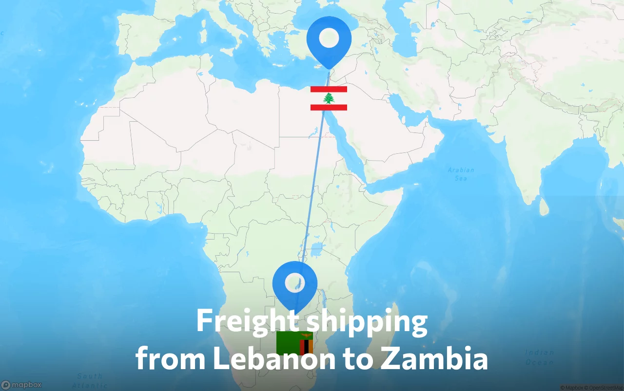 Shipping route from Lebanon to Zambia