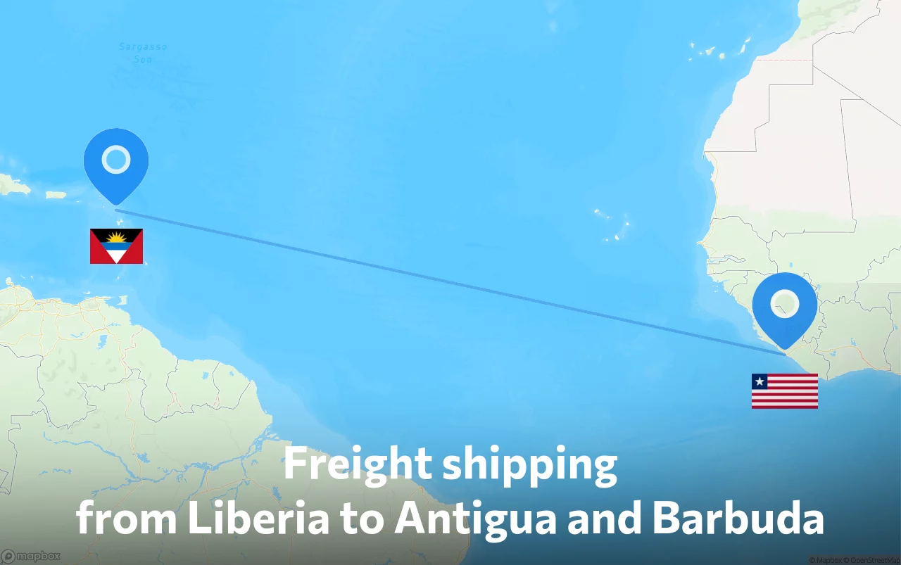 Shipping route from Liberia to Antigua and Barbuda