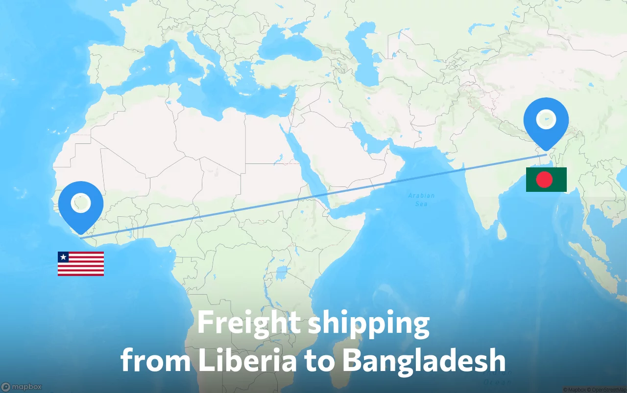 Shipping route from Liberia to Bangladesh