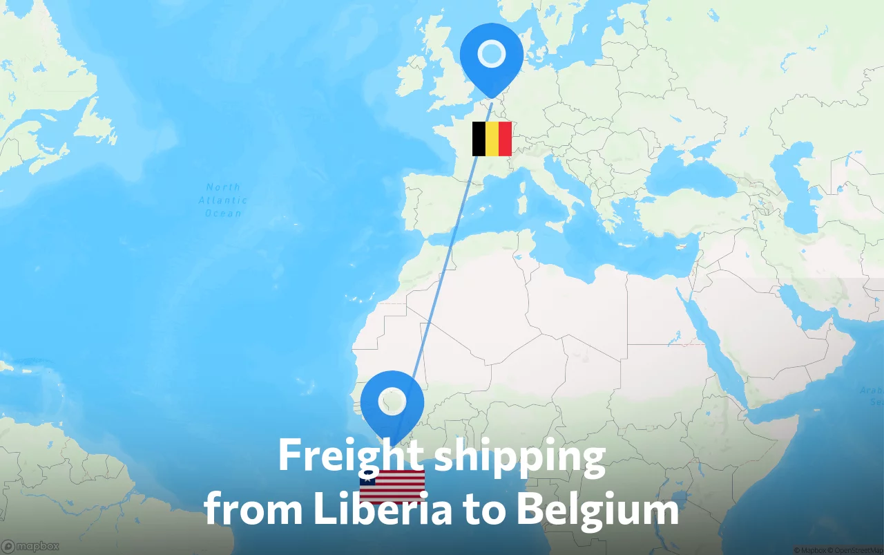 Shipping route from Liberia to Belgium
