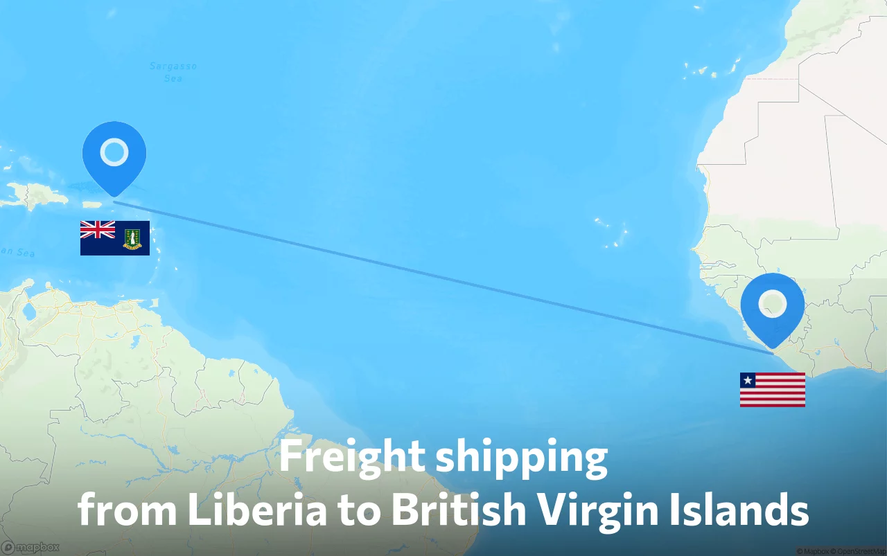 Shipping route from Liberia to British Virgin Islands