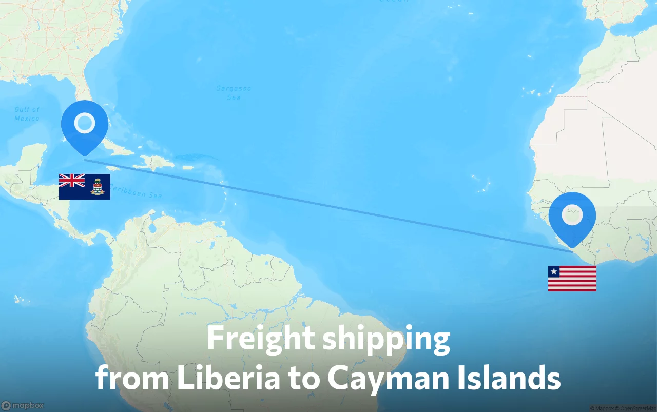Shipping route from Liberia to Cayman Islands