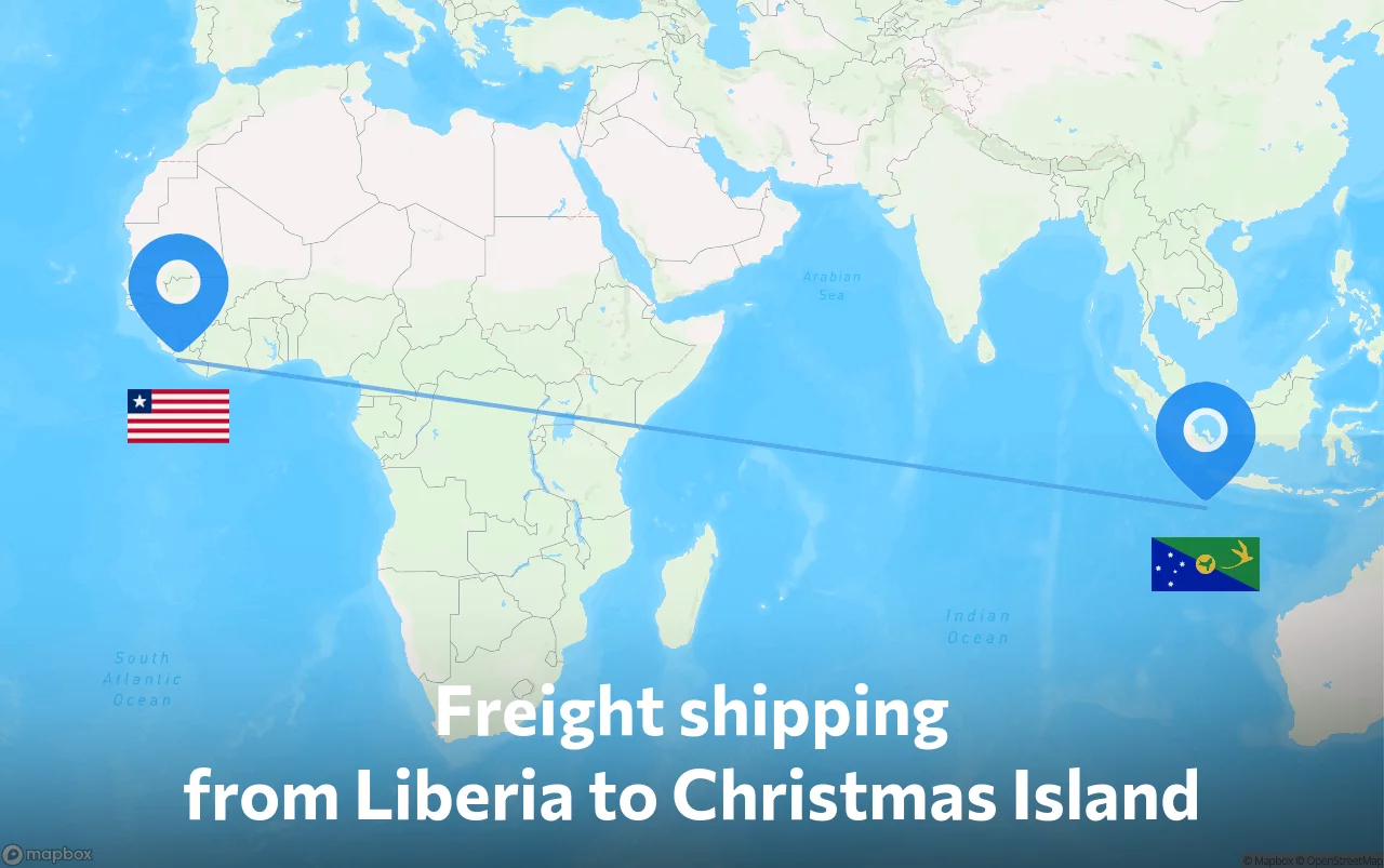 Shipping route from Liberia to Christmas Island
