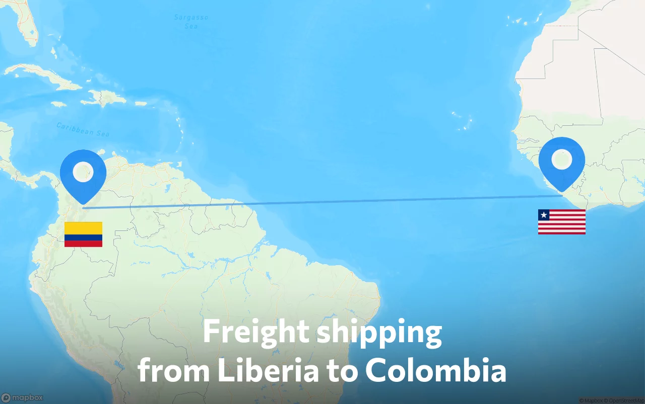 Shipping route from Liberia to Colombia