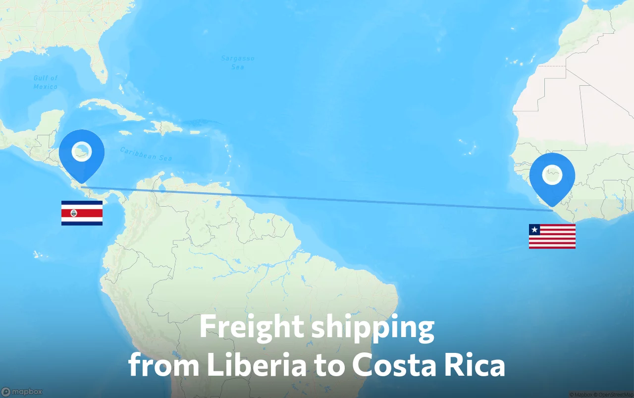 Shipping route from Liberia to Costa Rica