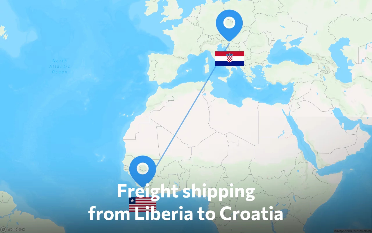 Shipping route from Liberia to Croatia