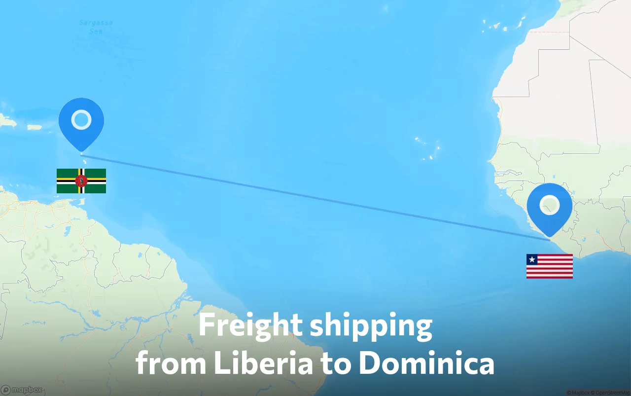 Shipping route from Liberia to Dominica