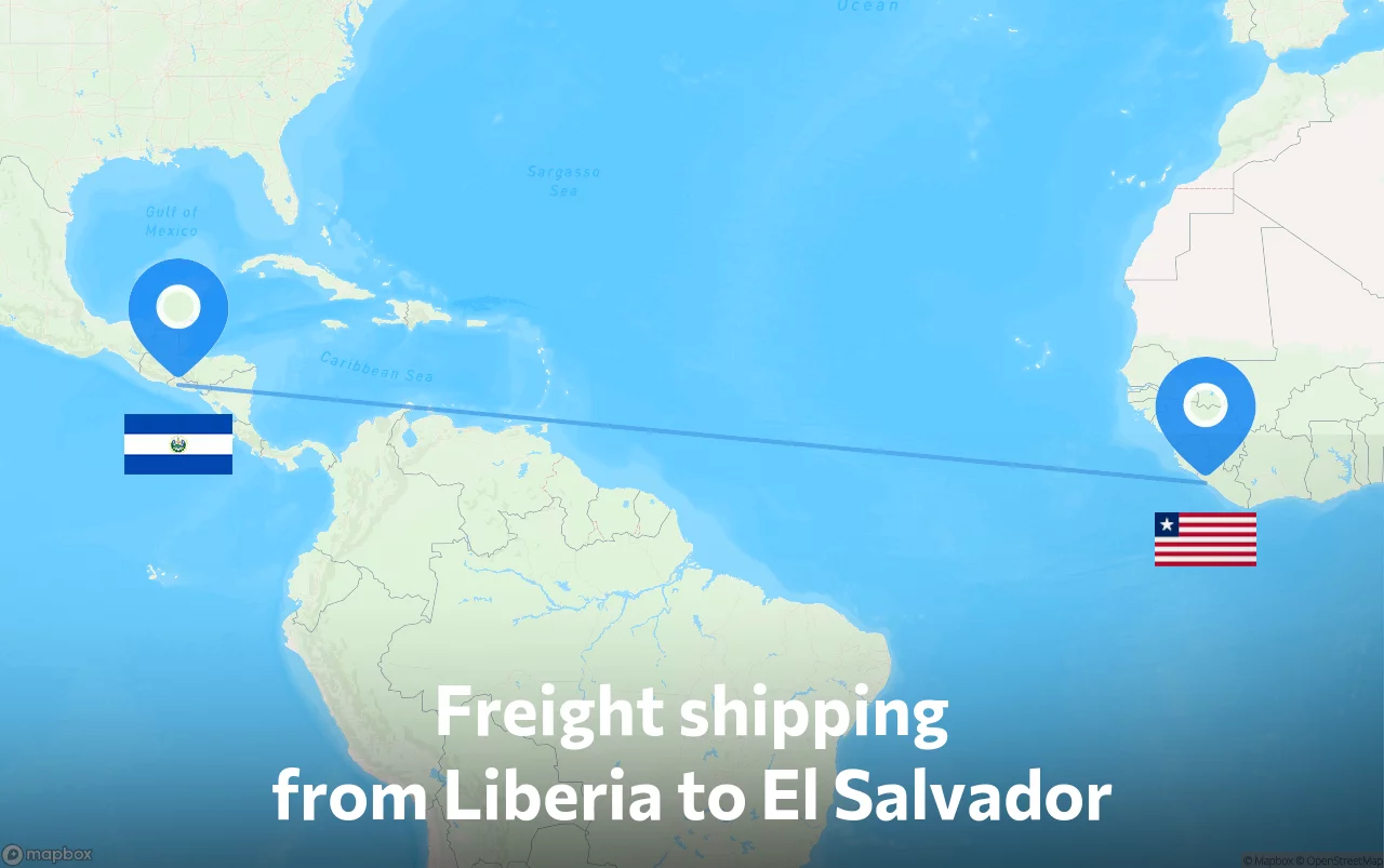 Shipping route from Liberia to El Salvador