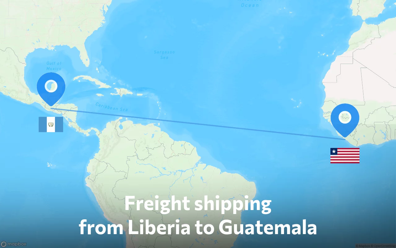 Shipping route from Liberia to Guatemala