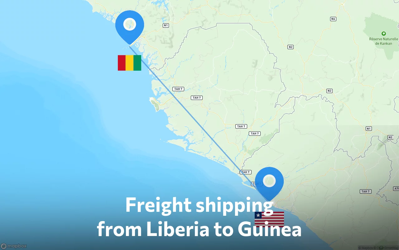 Shipping route from Liberia to Guinea