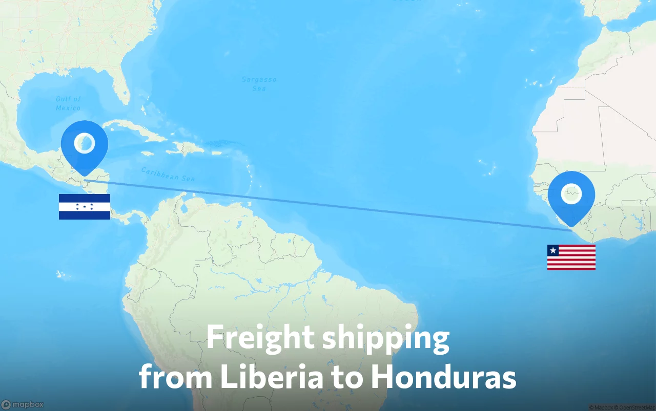 Shipping route from Liberia to Honduras