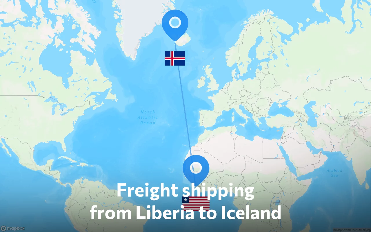 Shipping route from Liberia to Iceland