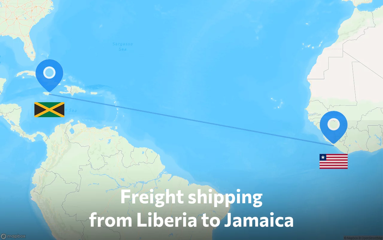 Shipping route from Liberia to Jamaica