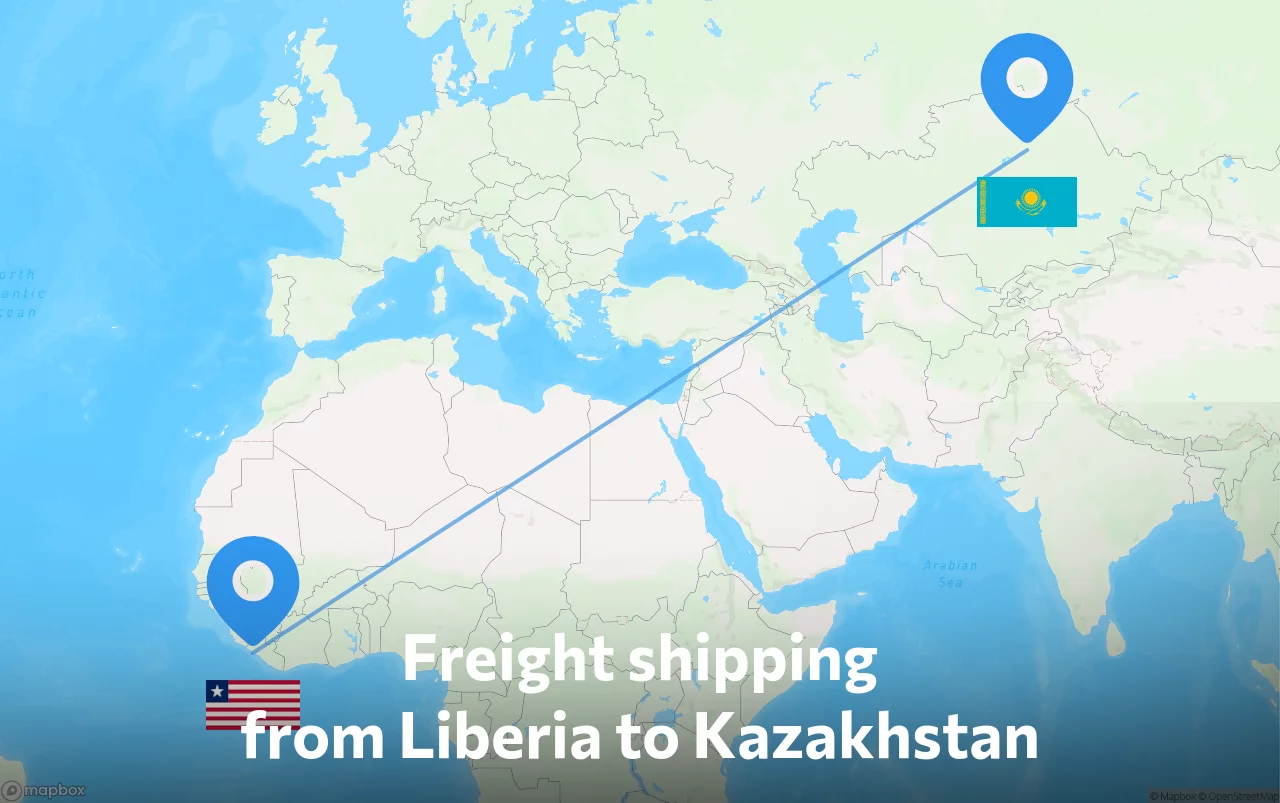 Shipping route from Liberia to Kazakhstan