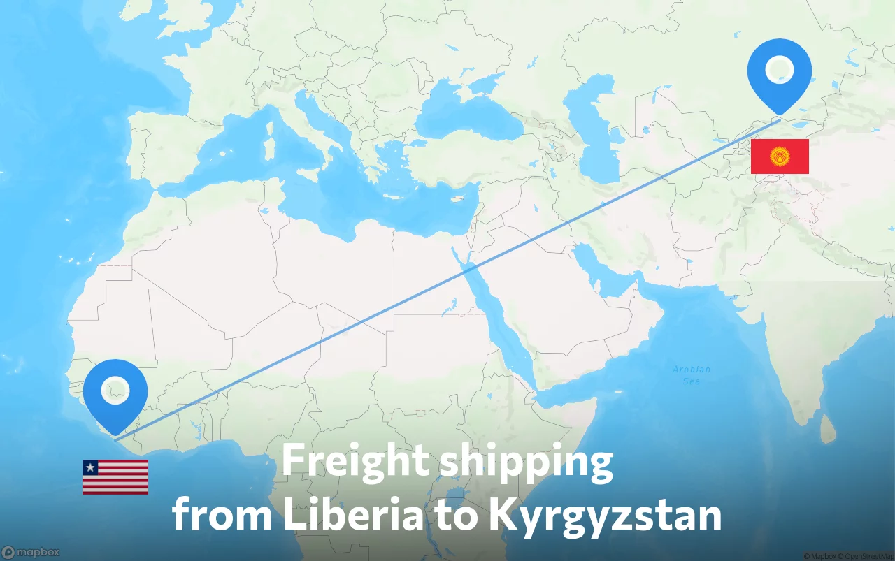 Shipping route from Liberia to Kyrgyzstan