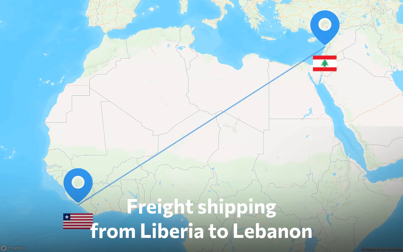 Shipping route from Liberia to Lebanon