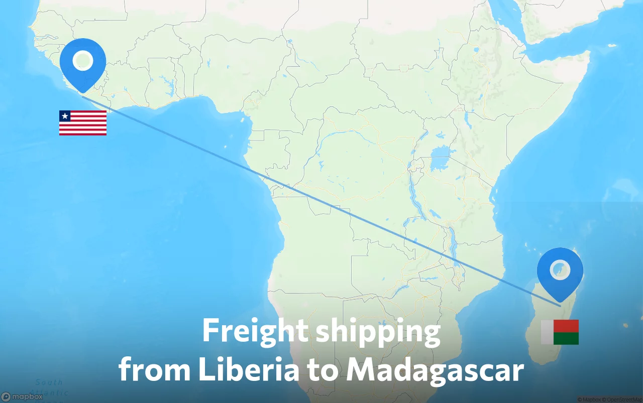 Shipping route from Liberia to Madagascar