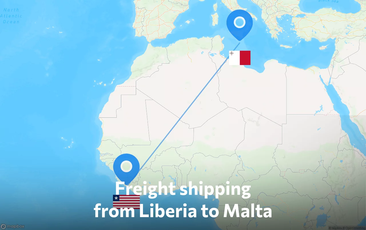 Shipping route from Liberia to Malta
