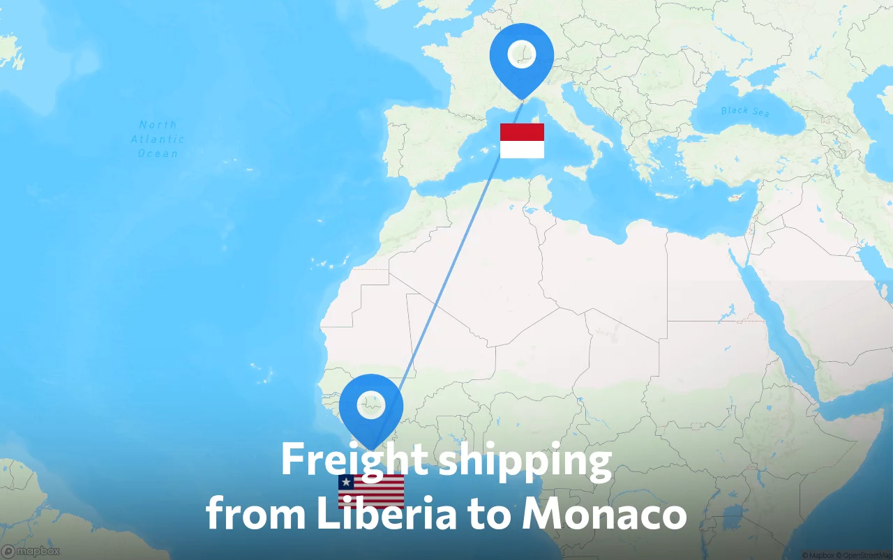 Shipping route from Liberia to Monaco