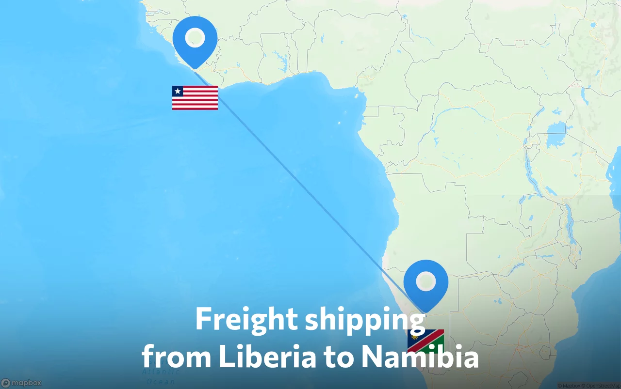 Shipping route from Liberia to Namibia
