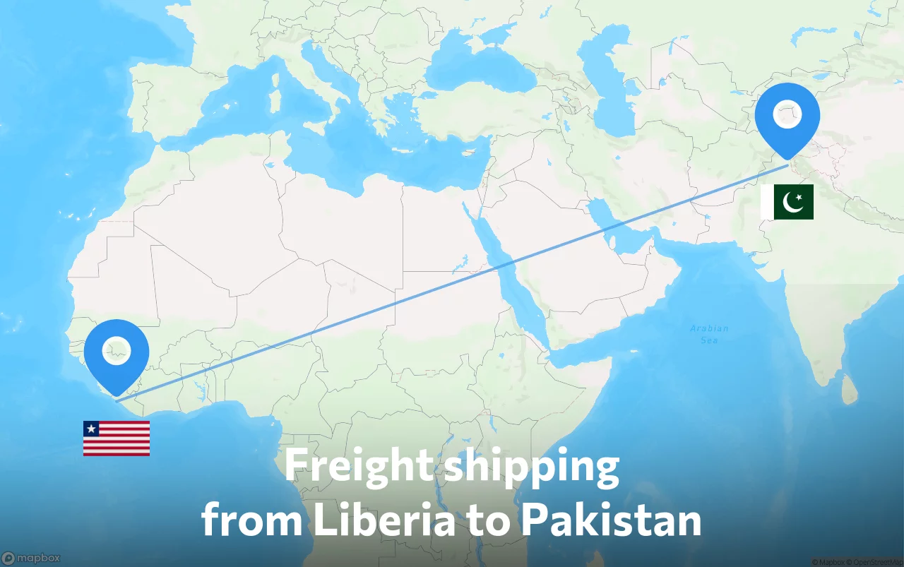 Shipping route from Liberia to Pakistan