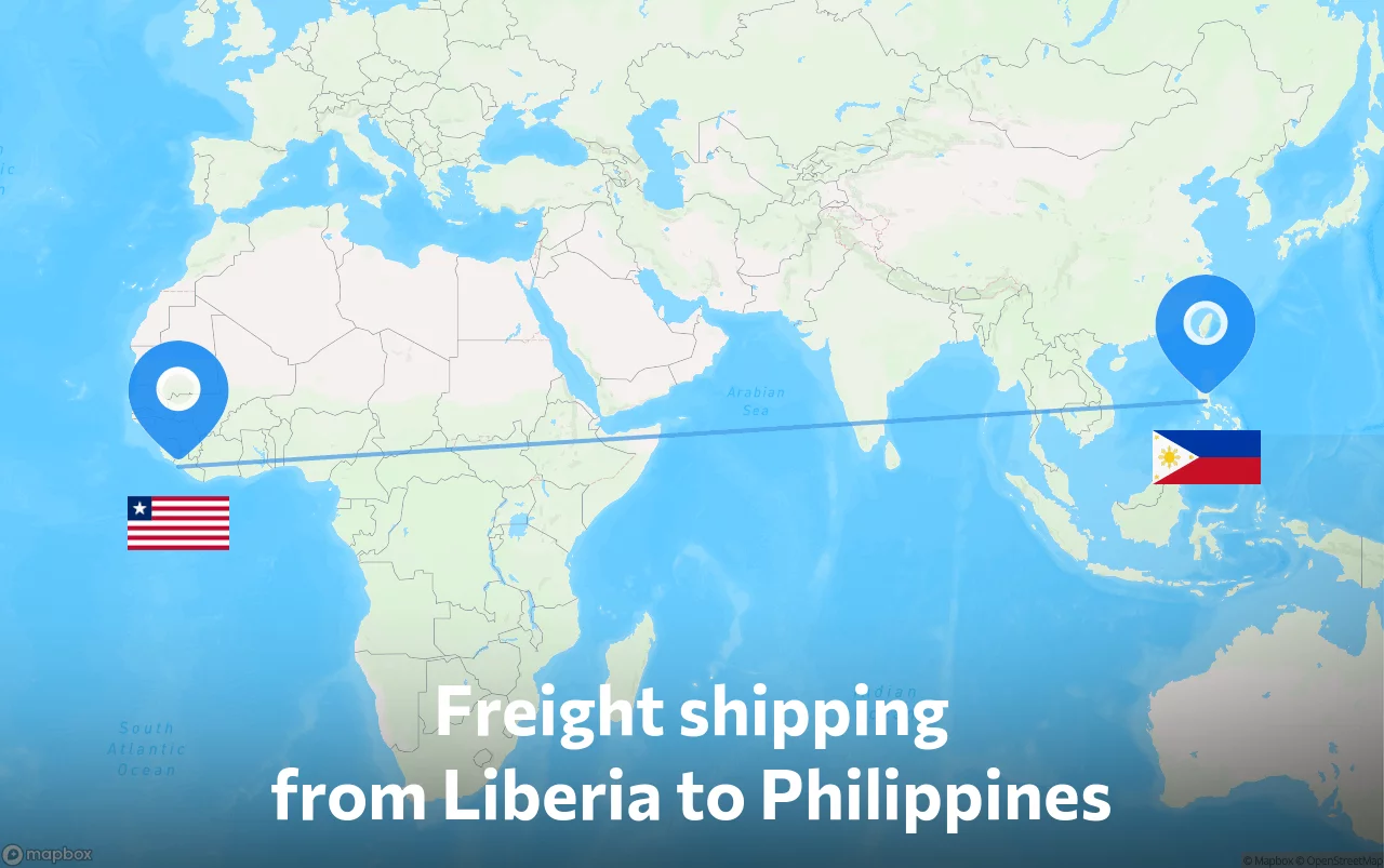 Shipping route from Liberia to Philippines