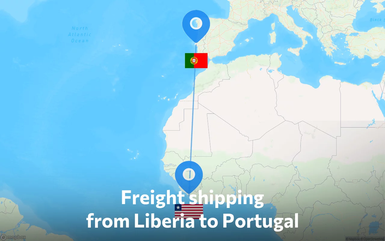Shipping route from Liberia to Portugal
