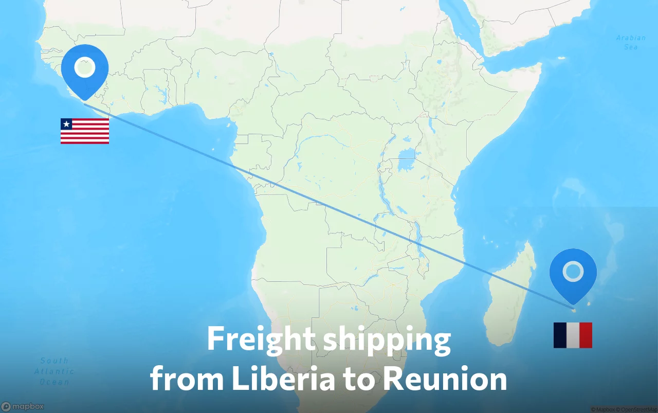 Shipping route from Liberia to Reunion