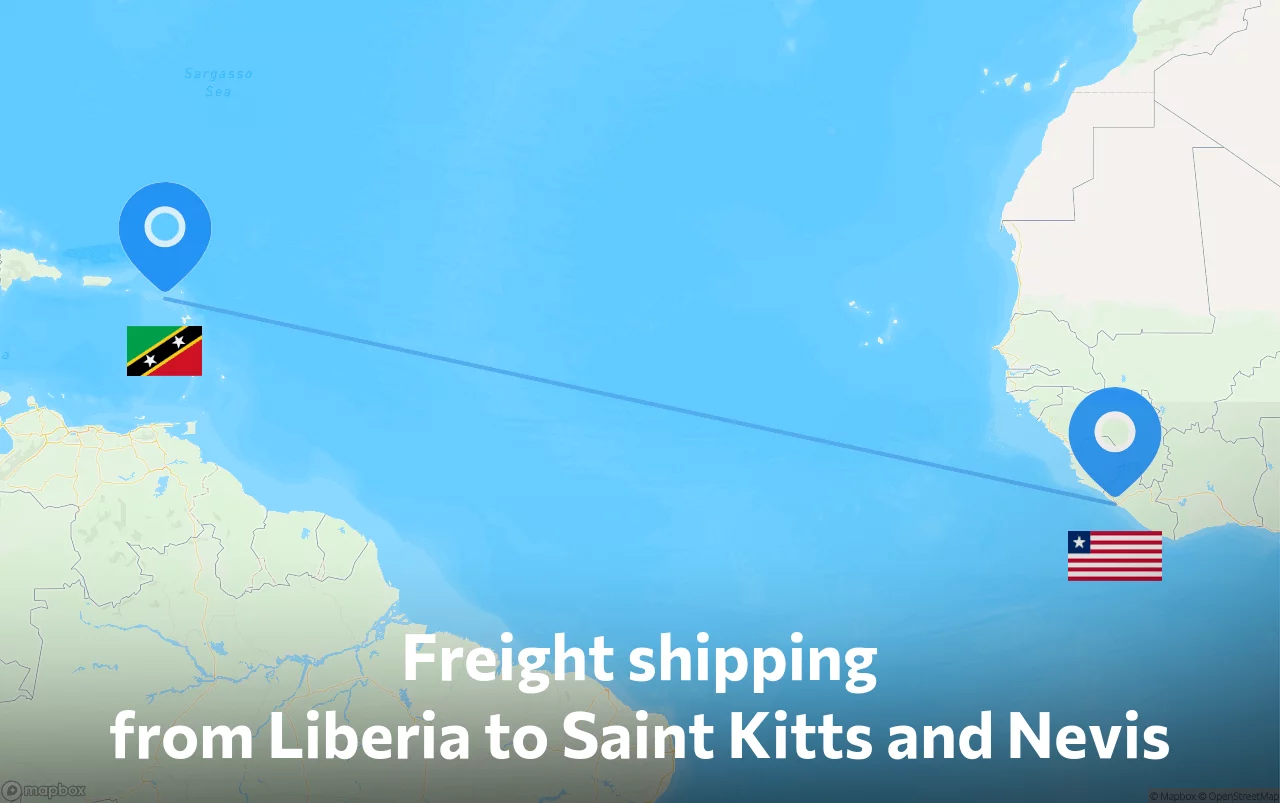 Shipping route from Liberia to Saint Kitts and Nevis