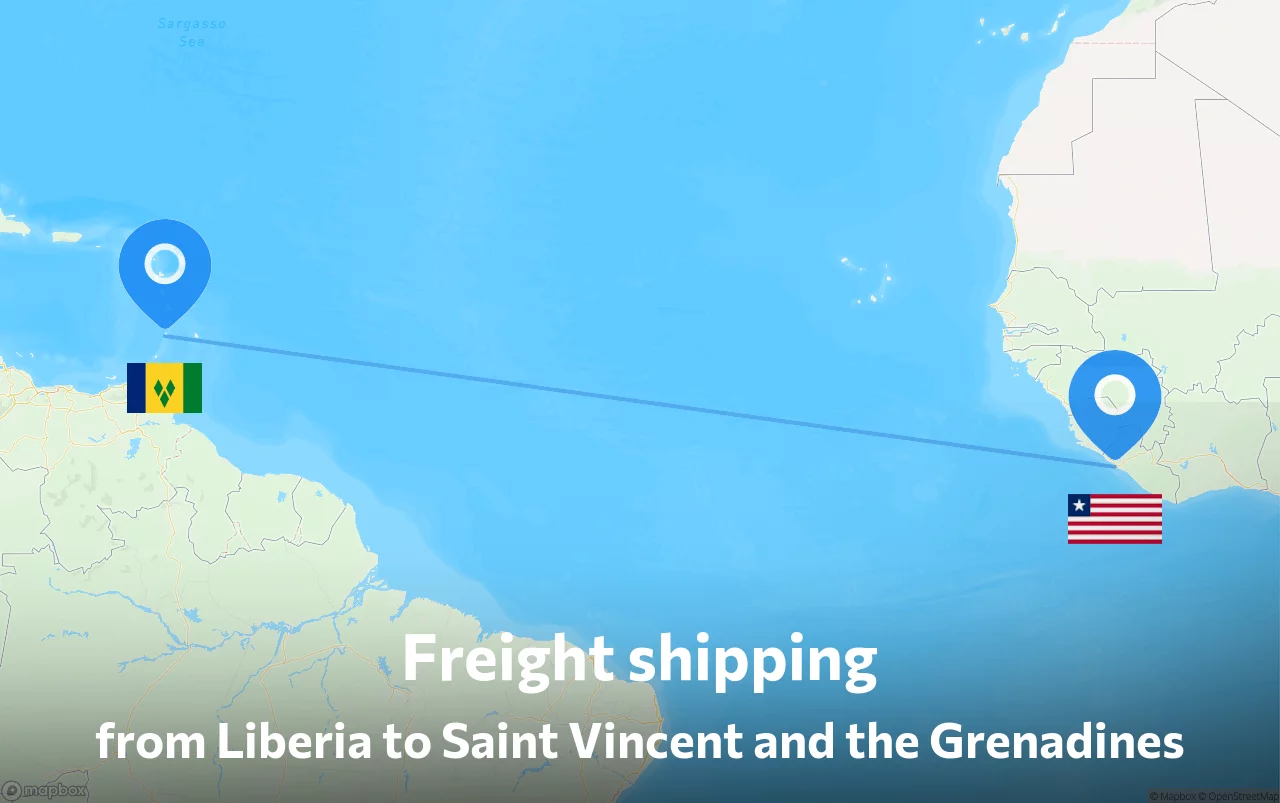 Shipping route from Liberia to Saint Vincent and the Grenadines
