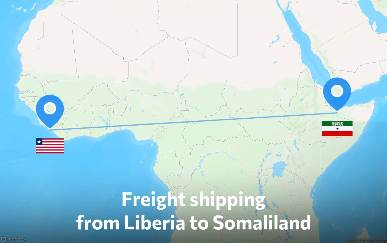Shipping route from Liberia to Somaliland