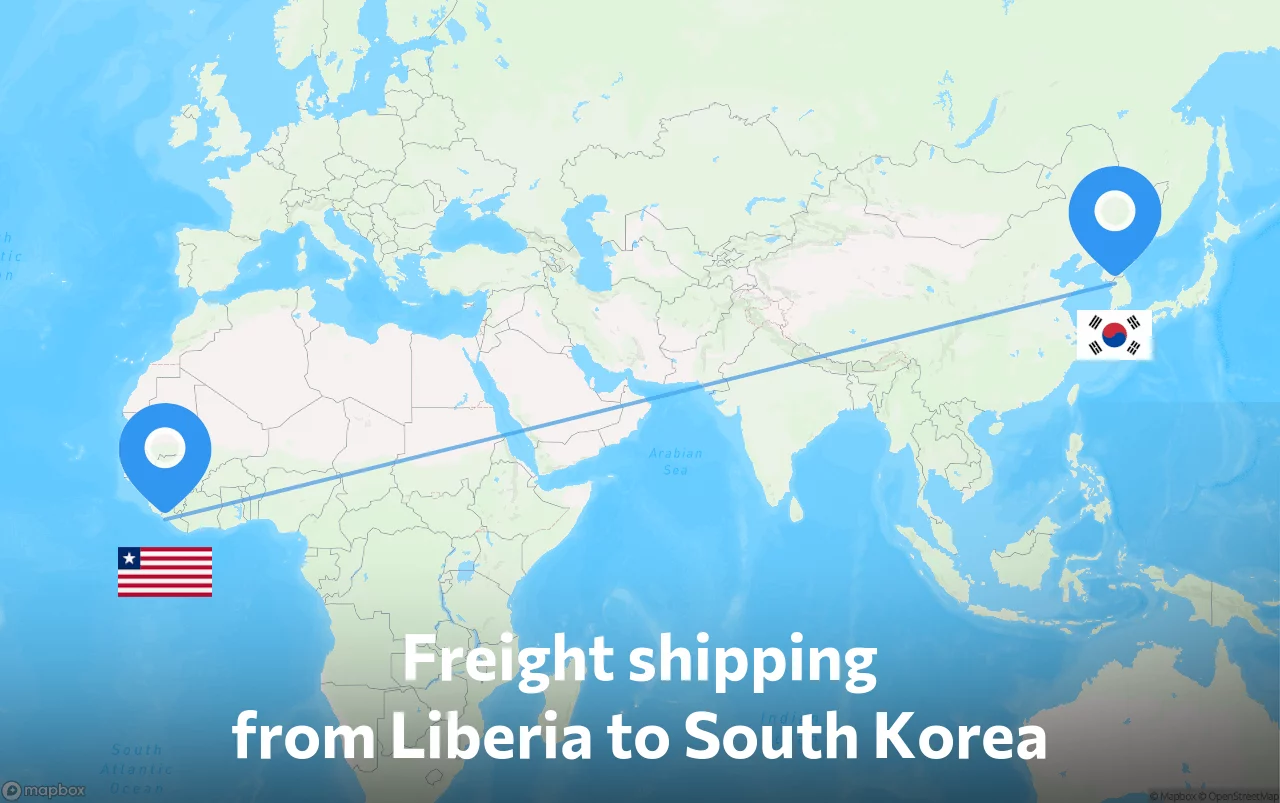 Shipping route from Liberia to South Korea