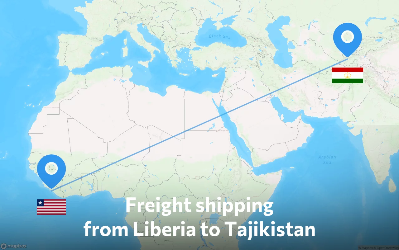 Shipping route from Liberia to Tajikistan