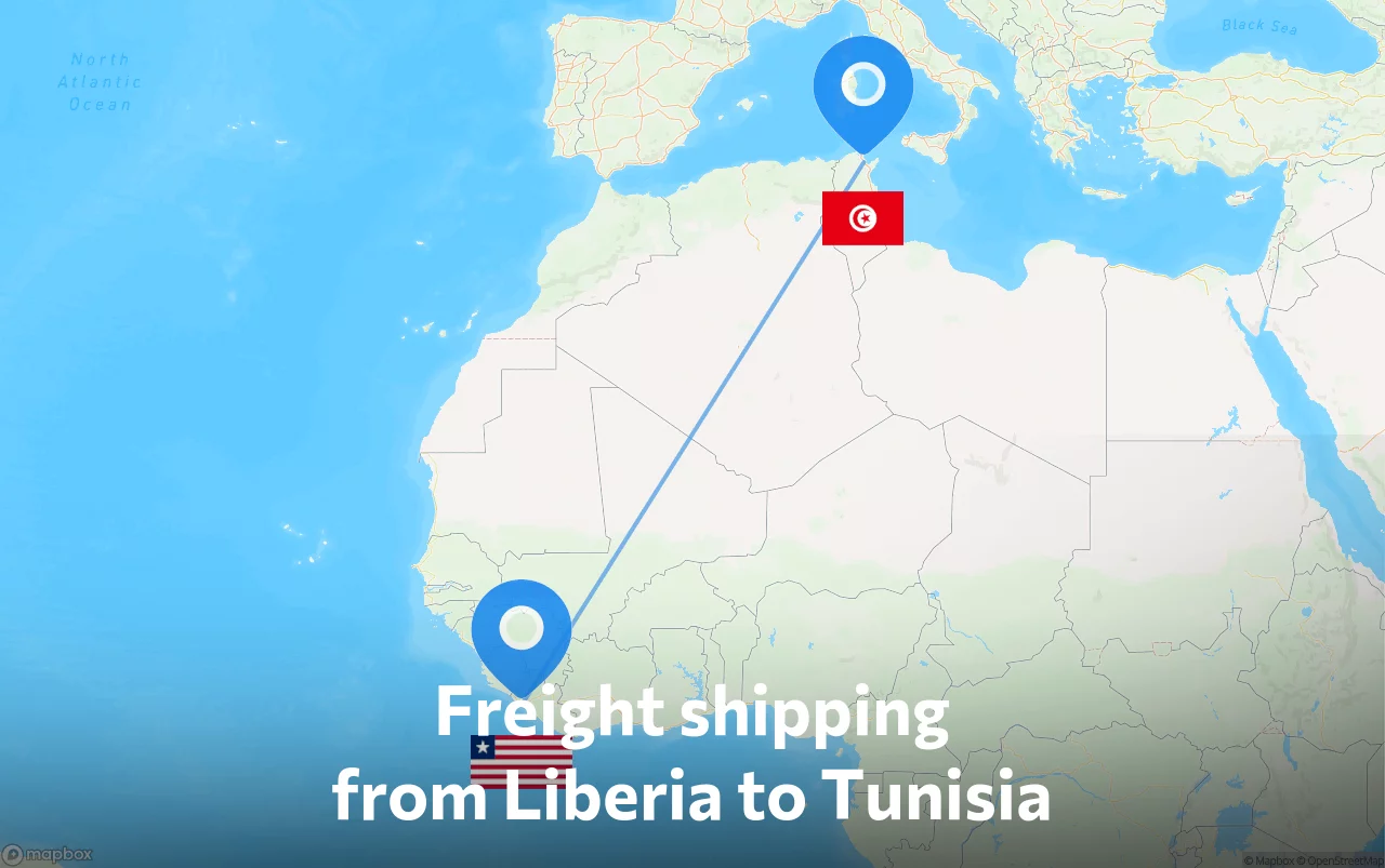 Shipping route from Liberia to Tunisia
